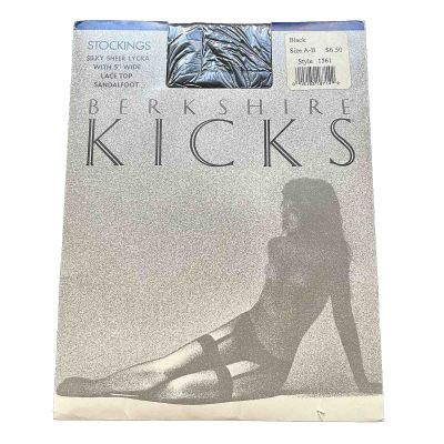 Berkshire KICKS Lace Lingerie Garter Stockings Nylons BLACK Sz A-B Thigh-Hi